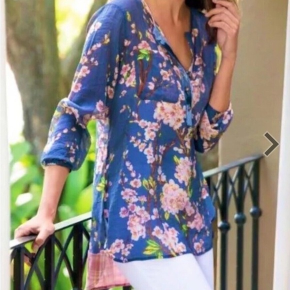 Soft Surroundings Adele Cherry Blossom Tunic Top V-Neck Long Sleeve Navy Blue - Picture 17 of 17